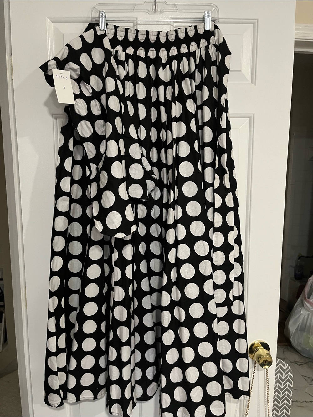 Black and White Polka Dot Maxi Skirt (42 inches length) with headband